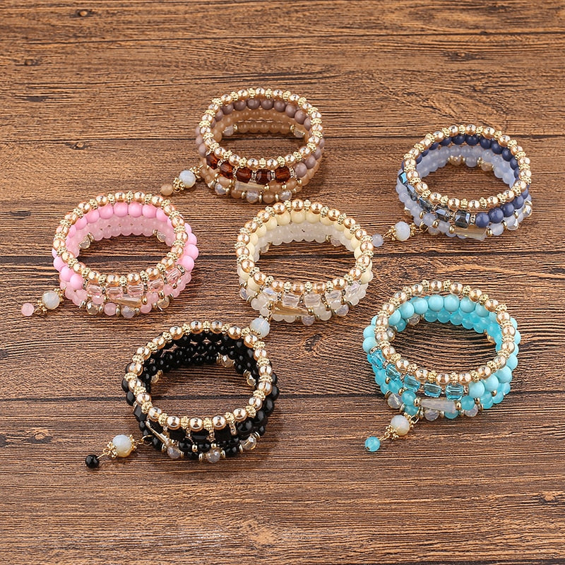 Multilayer Elastic Weave Charm Bracelet