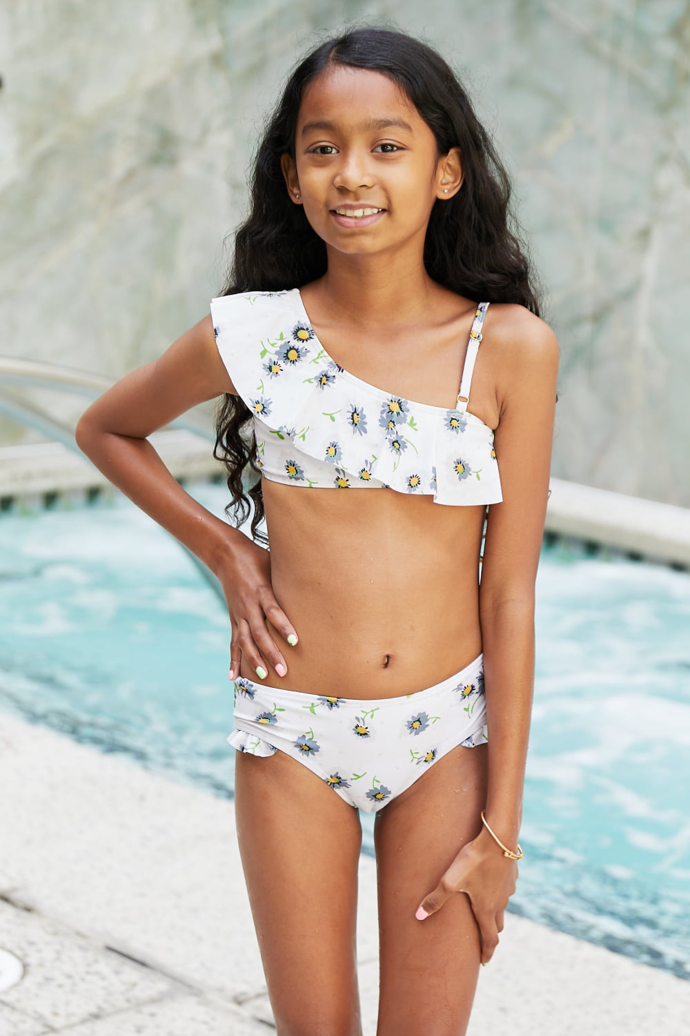 Marina West Swim Float On Asymmetric Neck Two-Piece Set in Daisy