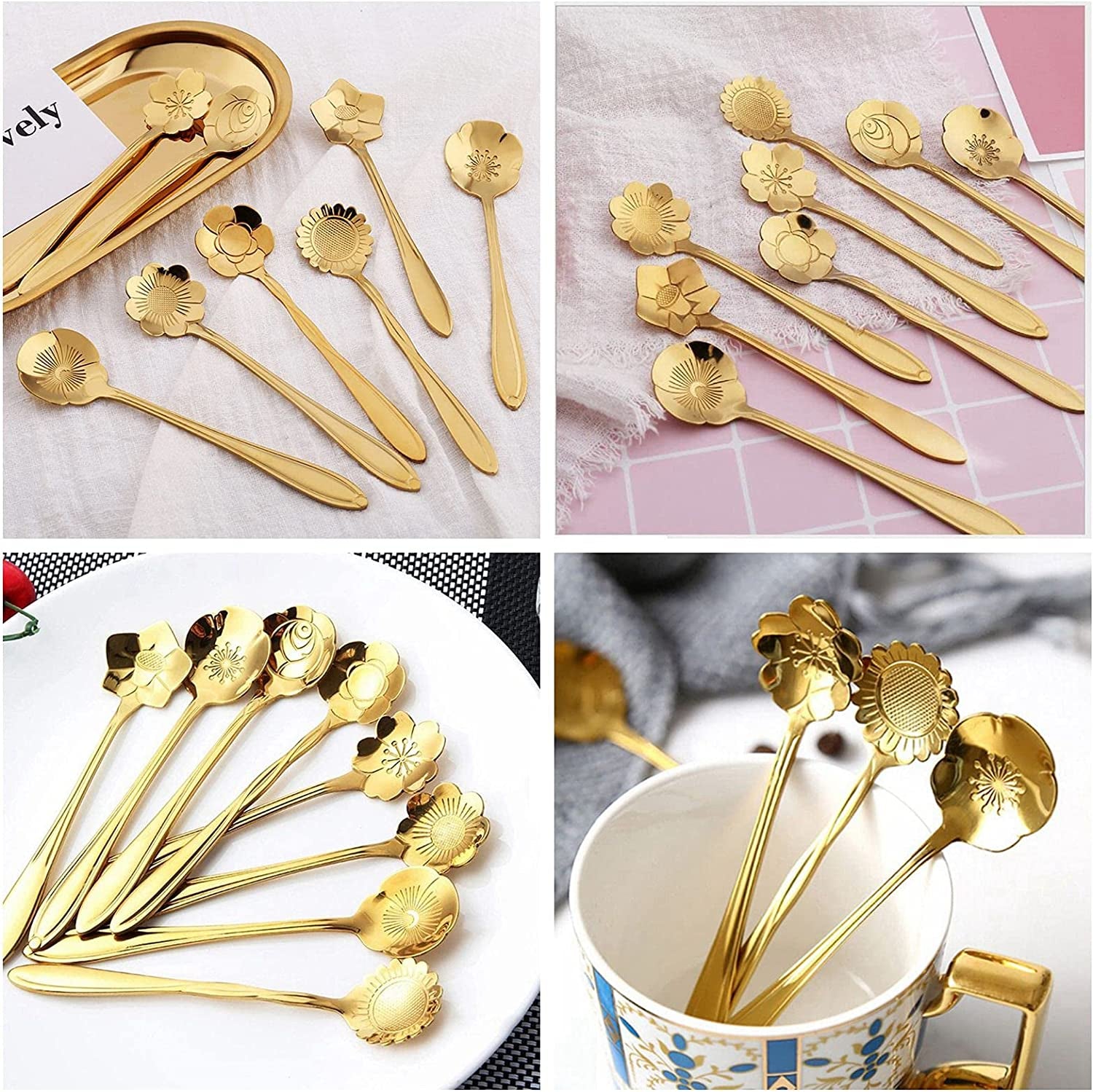 8 Piece Gold Flower Teaspoon  Set 