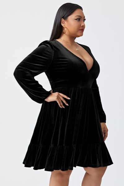 Plus Size Plunge Long Sleeve Mini Dress