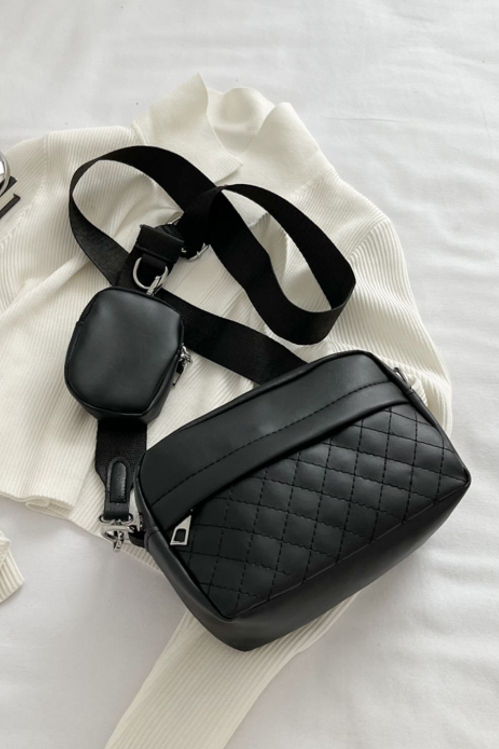 Quilted Vegan Shoulder Bag with Small Purse