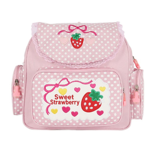 Girl Embroidery Strawberry Backpack