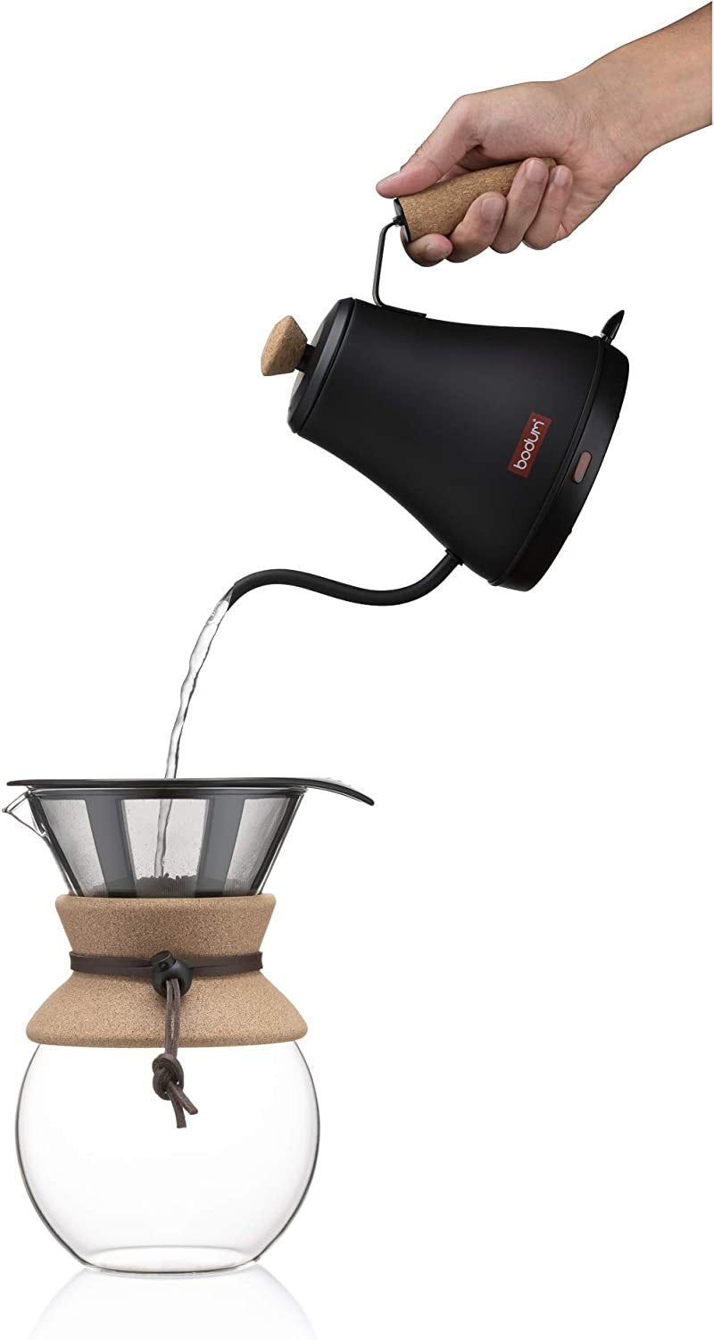  Matte Black Gooseneck Electric Water Kettle with Cork Handle/Top (27oz.)