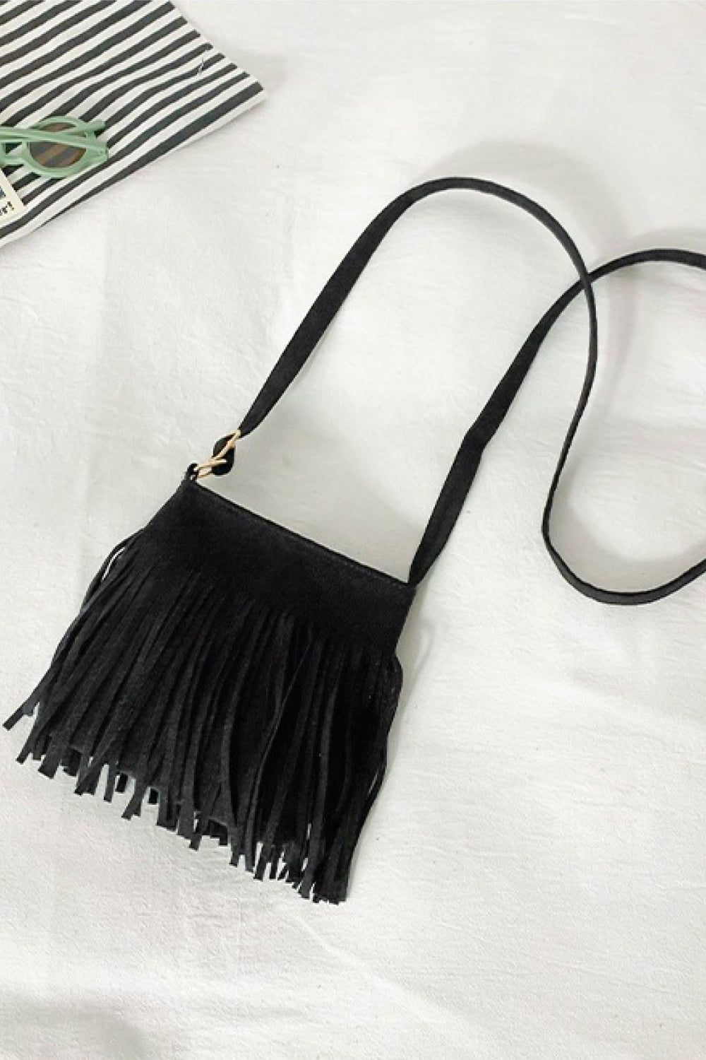 Vegan Leather Crossbody Bag with Fringe