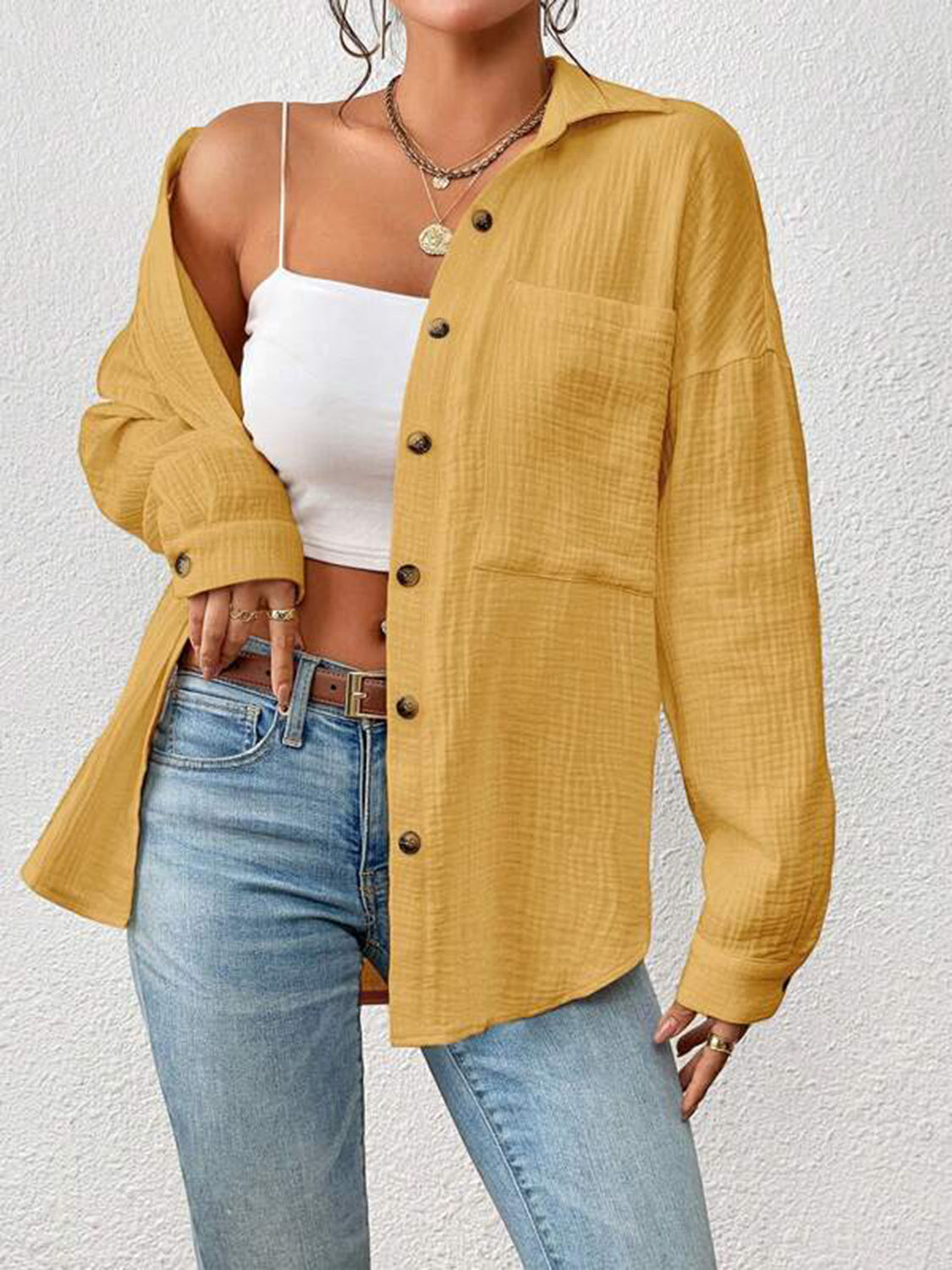 Textured Drop Shoulder Shirt Jacket