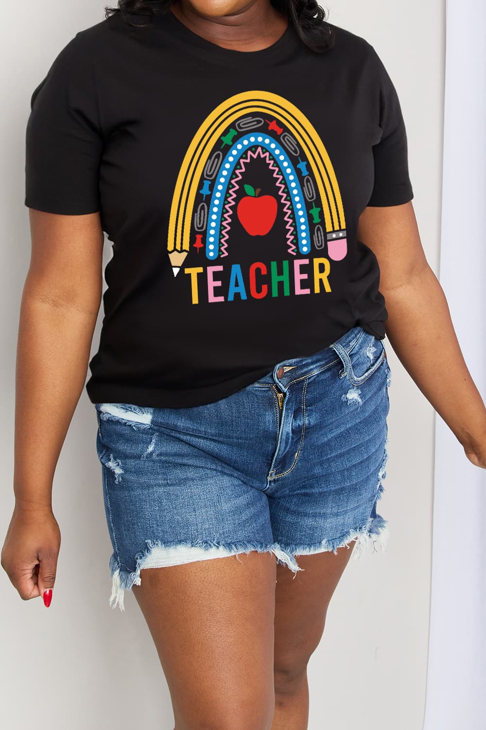 Simply Love TEACHER Rainbow Graphic Tee