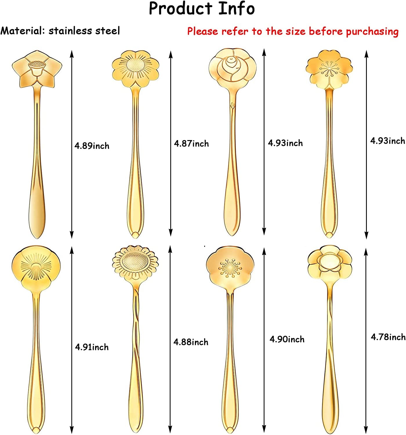 8 Piece Gold Flower Teaspoon  Set 