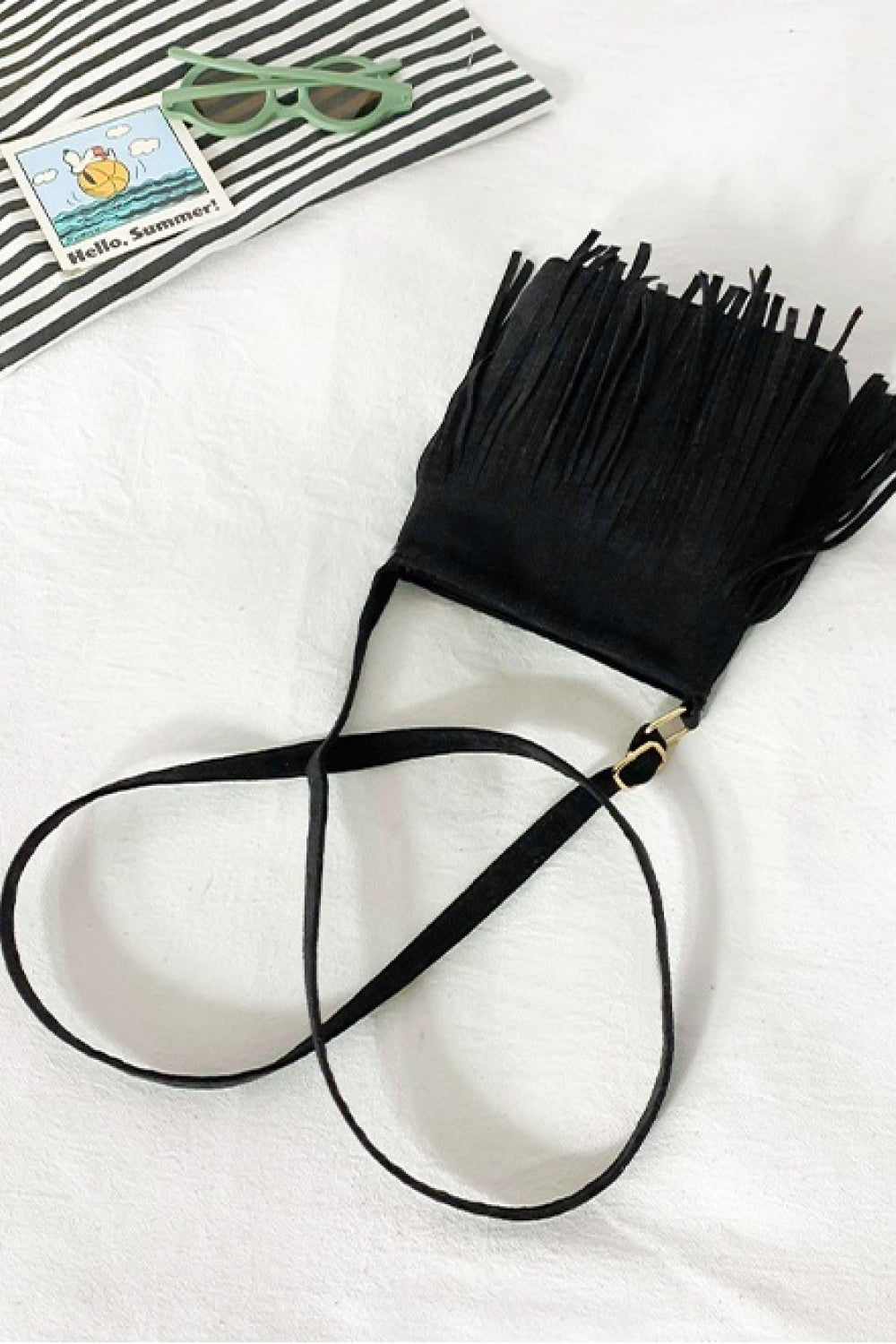 Vegan Leather Crossbody Bag with Fringe