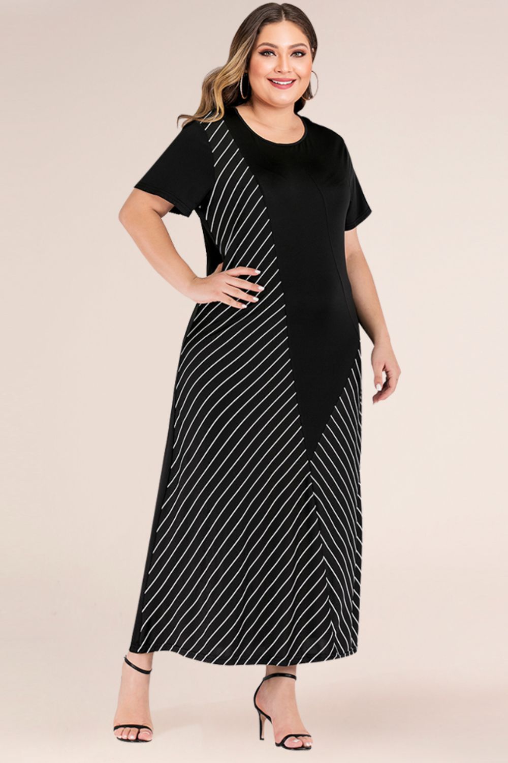 Plus Size Striped Color Block Dress