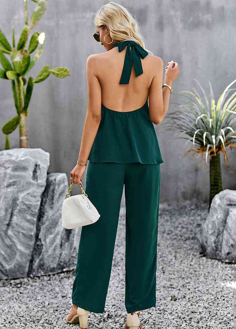 Halter Neck Top and Straight Leg Pants Set