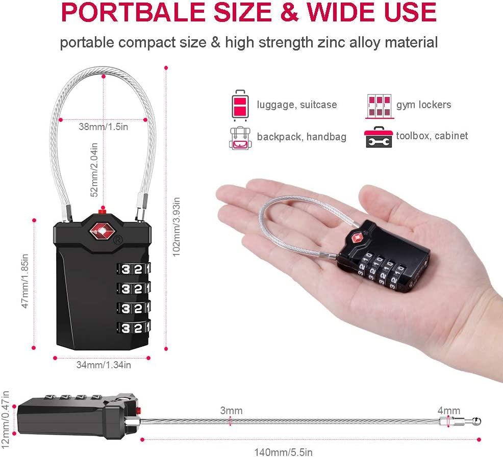 TSA Approved 4 Digit Combination Luggage Locks (2 Pack)
