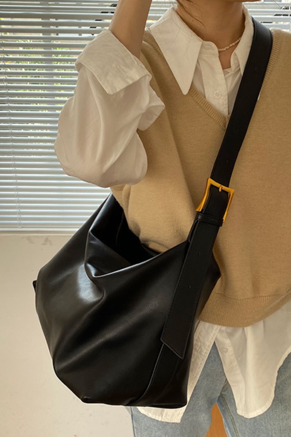 Wide Strap Vegan Leather Crossbody Bag