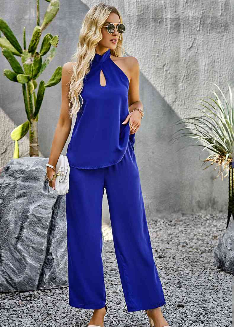 Halter Neck Top and Straight Leg Pants Set