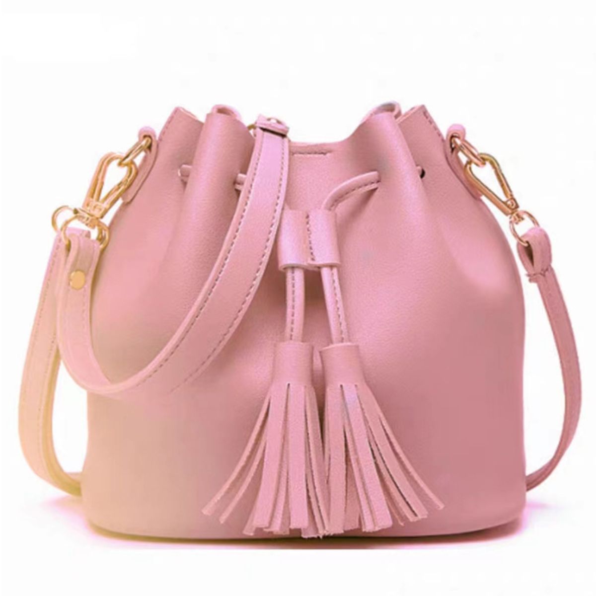 Vegan Leather Bucket Bag with Tassel