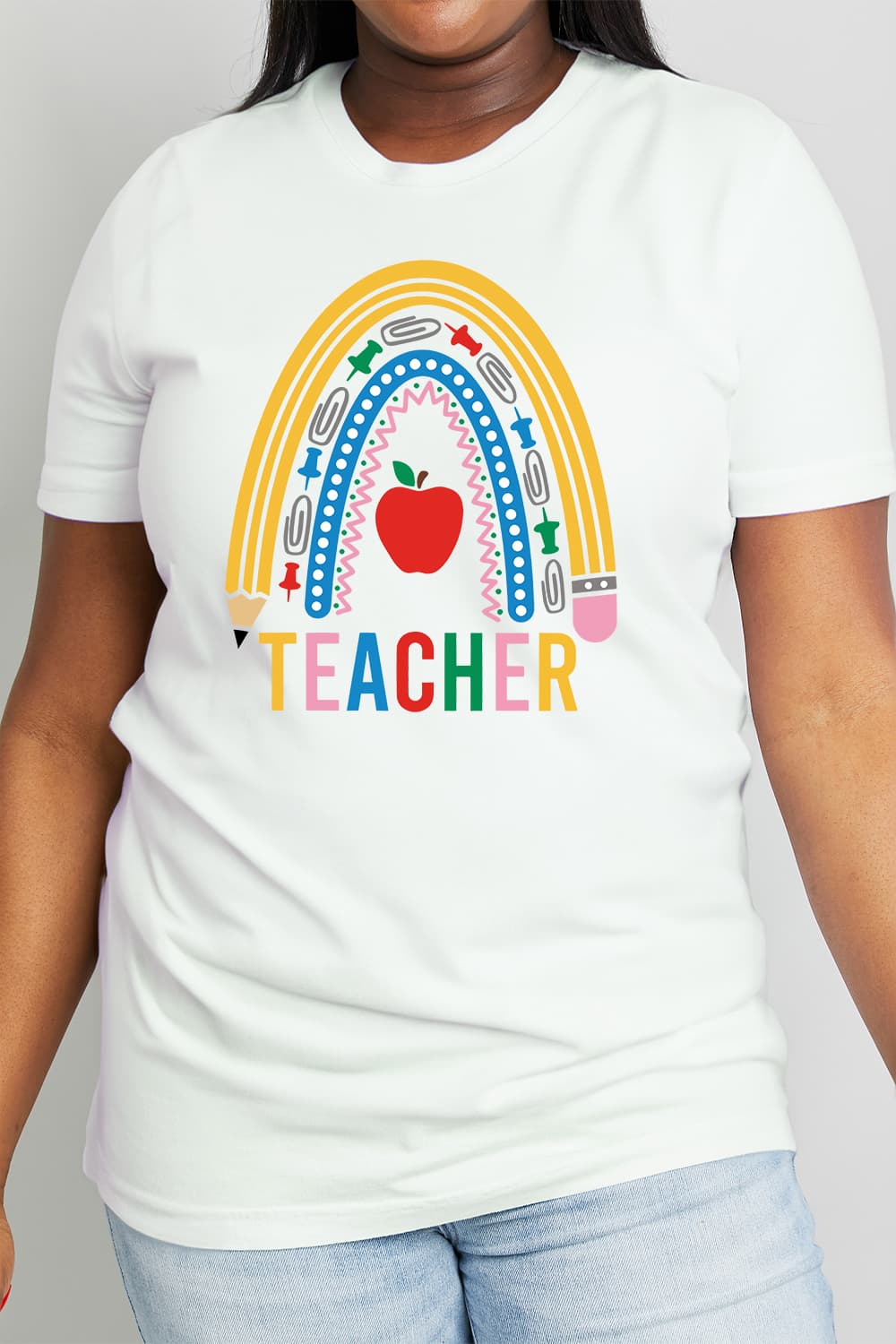 Simply Love TEACHER Rainbow Graphic Tee