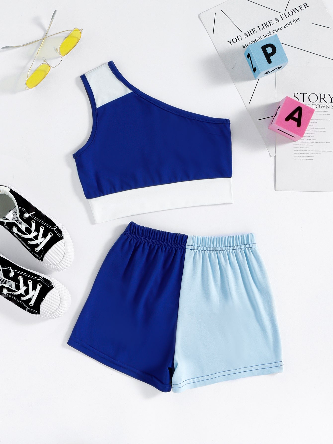 Color Block One-Shoulder Tank and Shorts Set