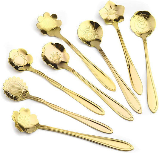 8 Piece Gold Flower Teaspoon  Set 