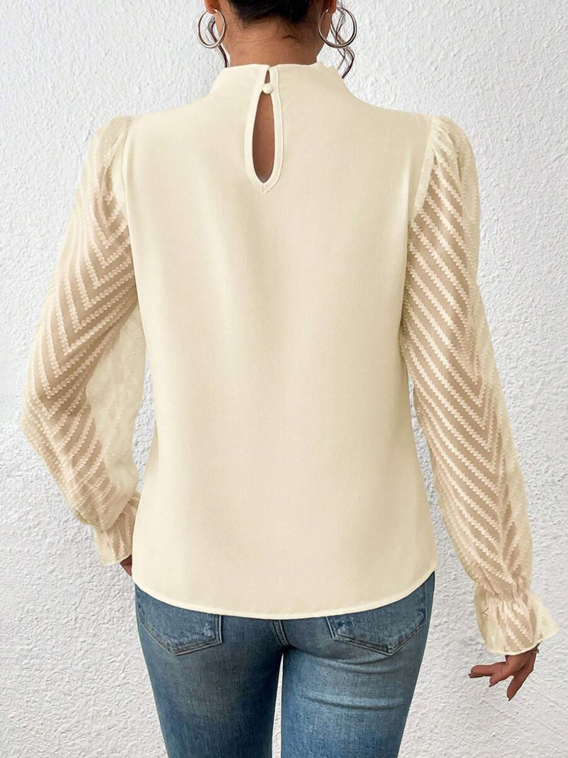 Mock Neck Flounce Sleeve Blouse