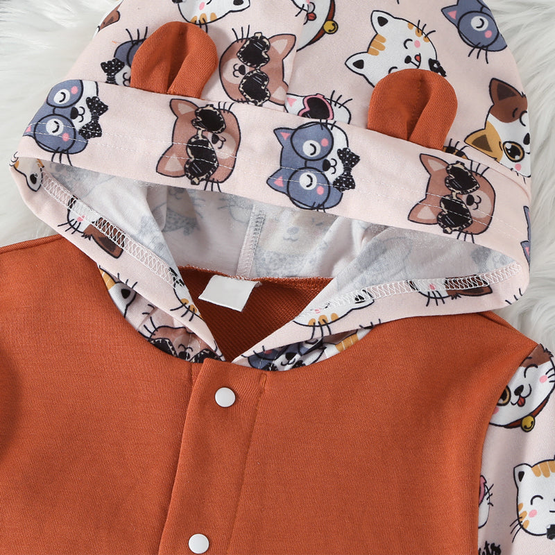 Long Sleeve Cat Pattern Hoodie and Pants Set