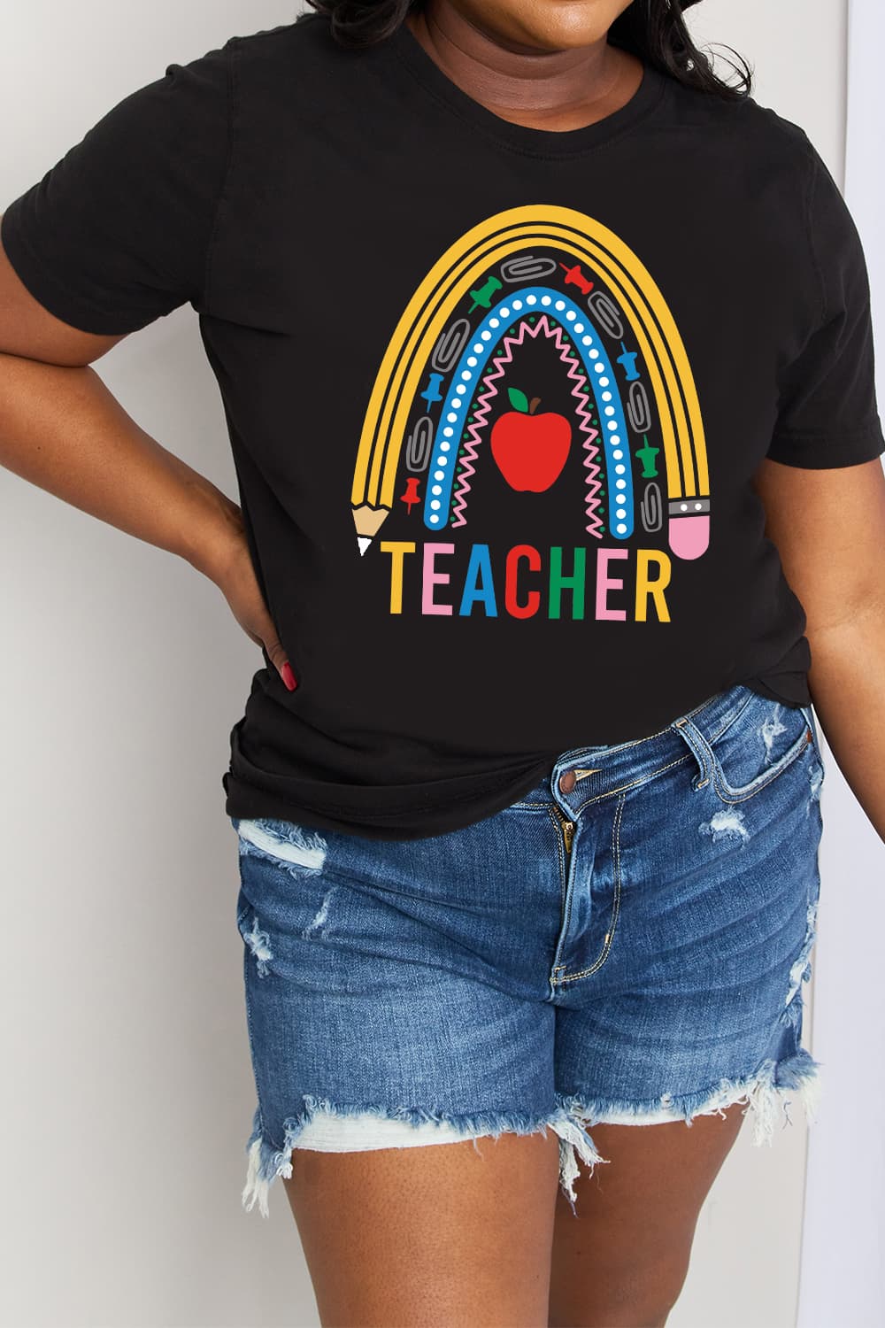 Simply Love TEACHER Rainbow Graphic Tee