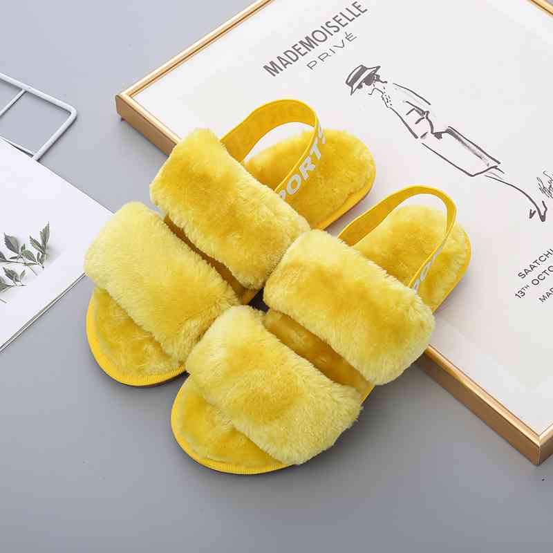 Faux Fur Open Toe Slippers