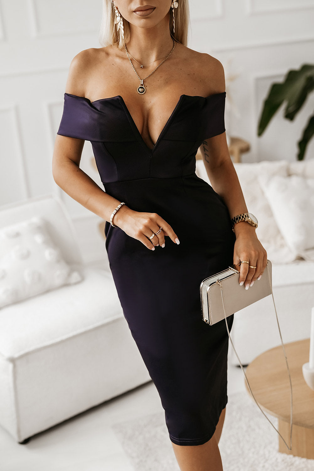 Off-Shoulder Slit Dress