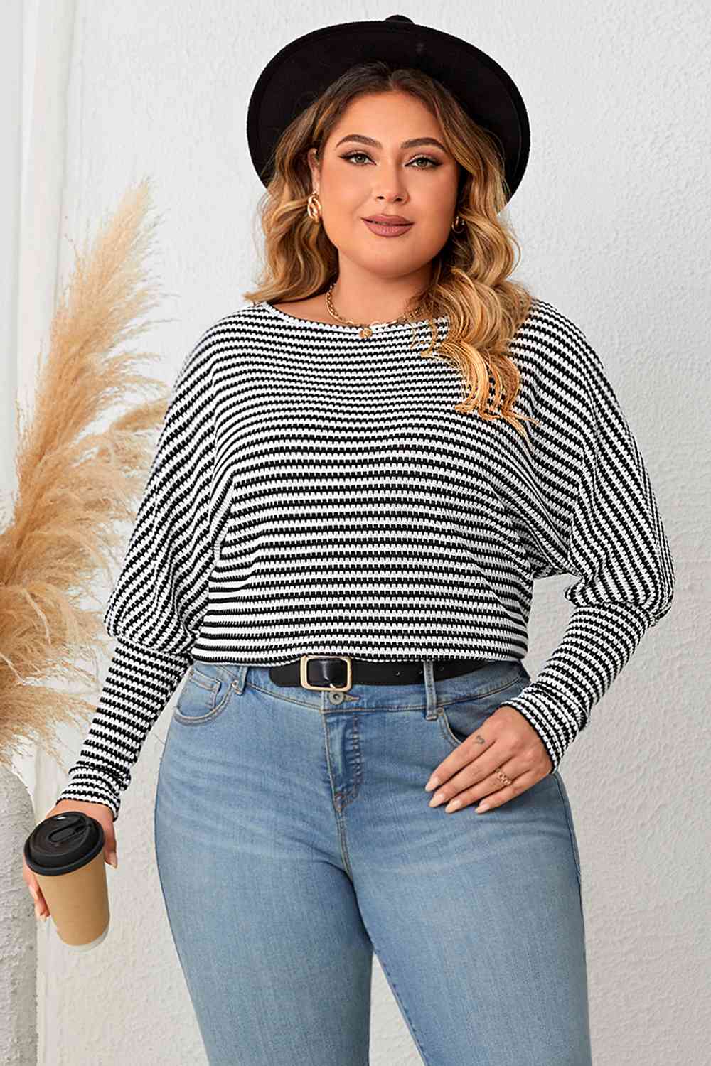 Plus Size Striped Long Sleeve Top