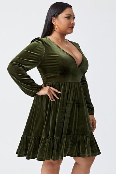 Plus Size Plunge Long Sleeve Mini Dress