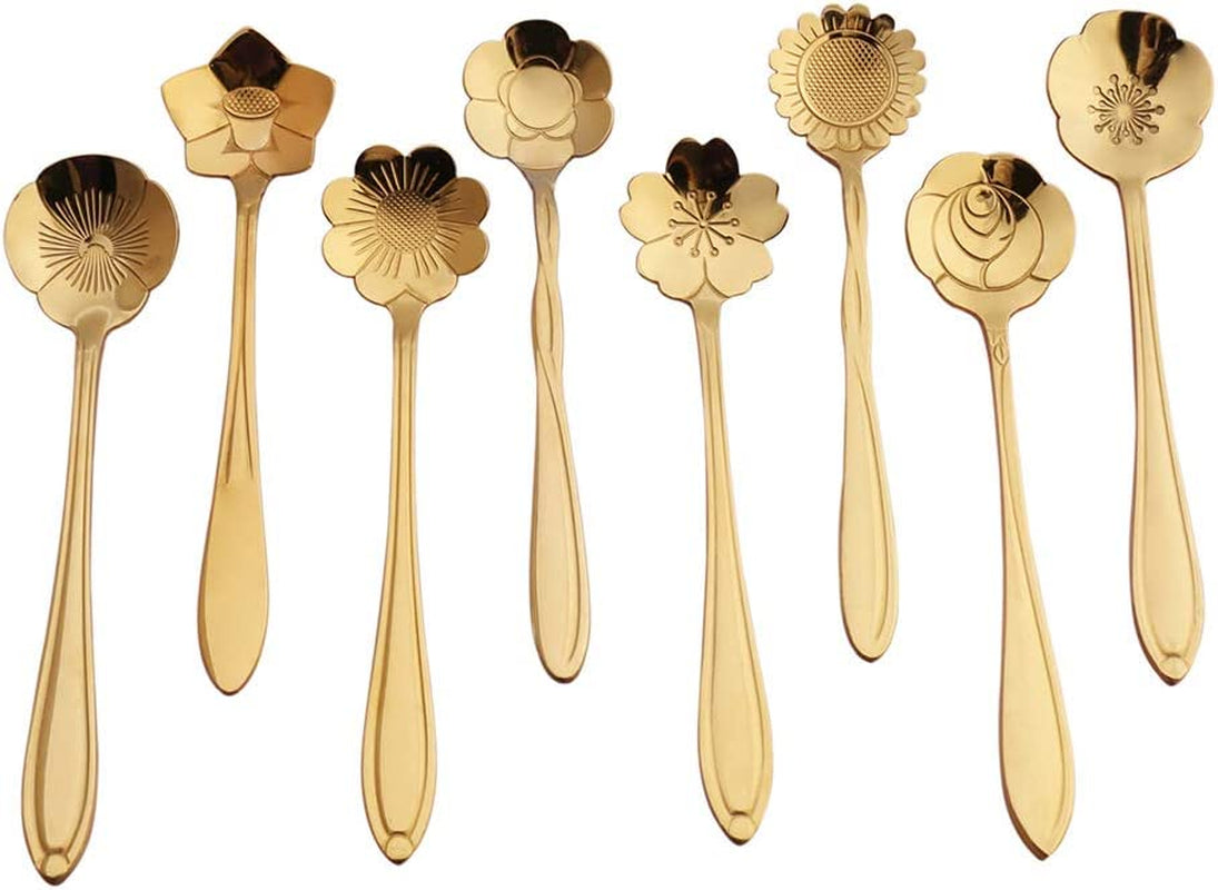 8 Piece Gold Flower Teaspoon  Set 