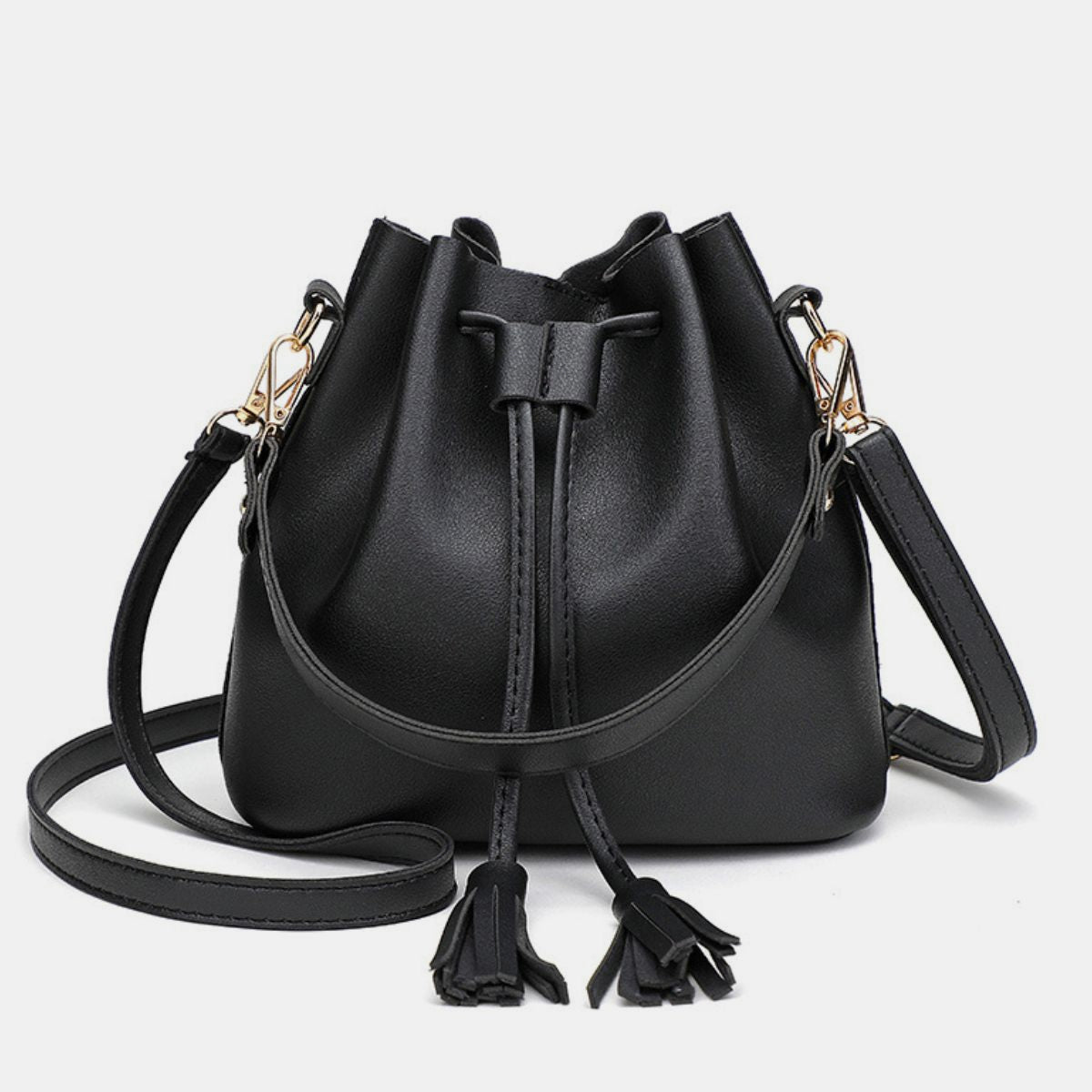 Vegan Leather Bucket Bag with Tassel