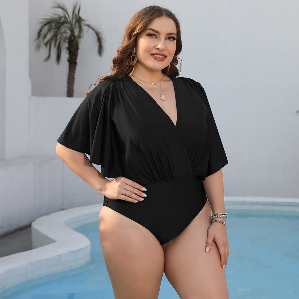 Plus Size Surplice One-Piece Swimsuit