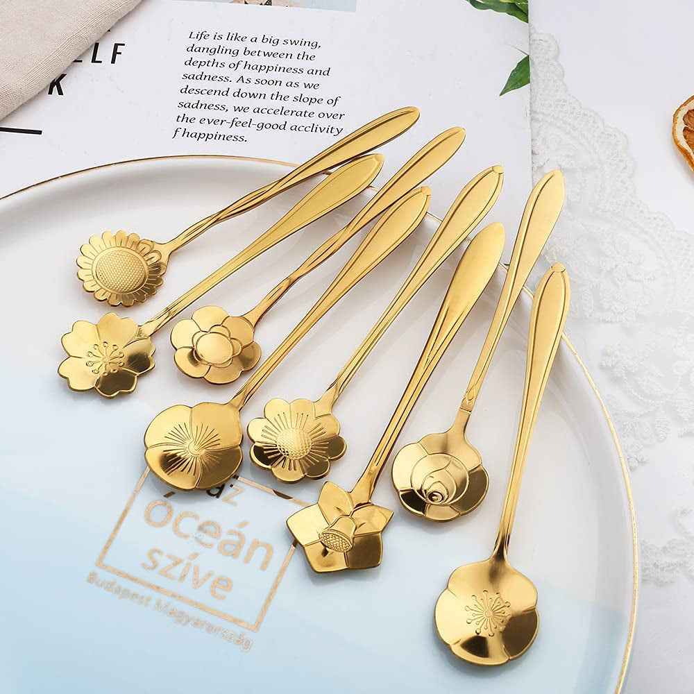 8 Piece Gold Flower Teaspoon  Set 