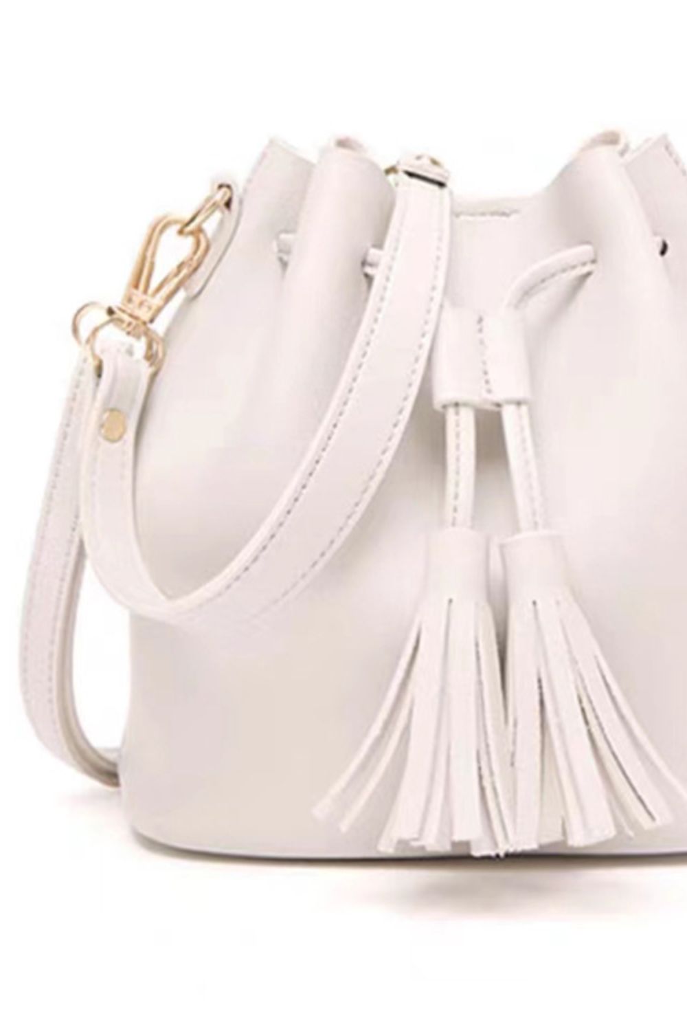 Vegan Leather Bucket Bag with Tassel