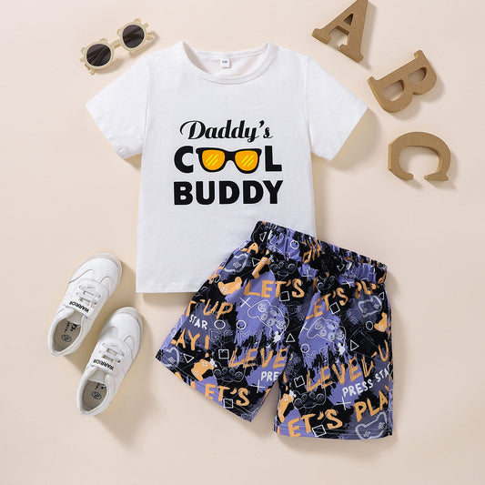 Kids Daddy's Cool Buddy Graphic Tee and Printed Shorts Set