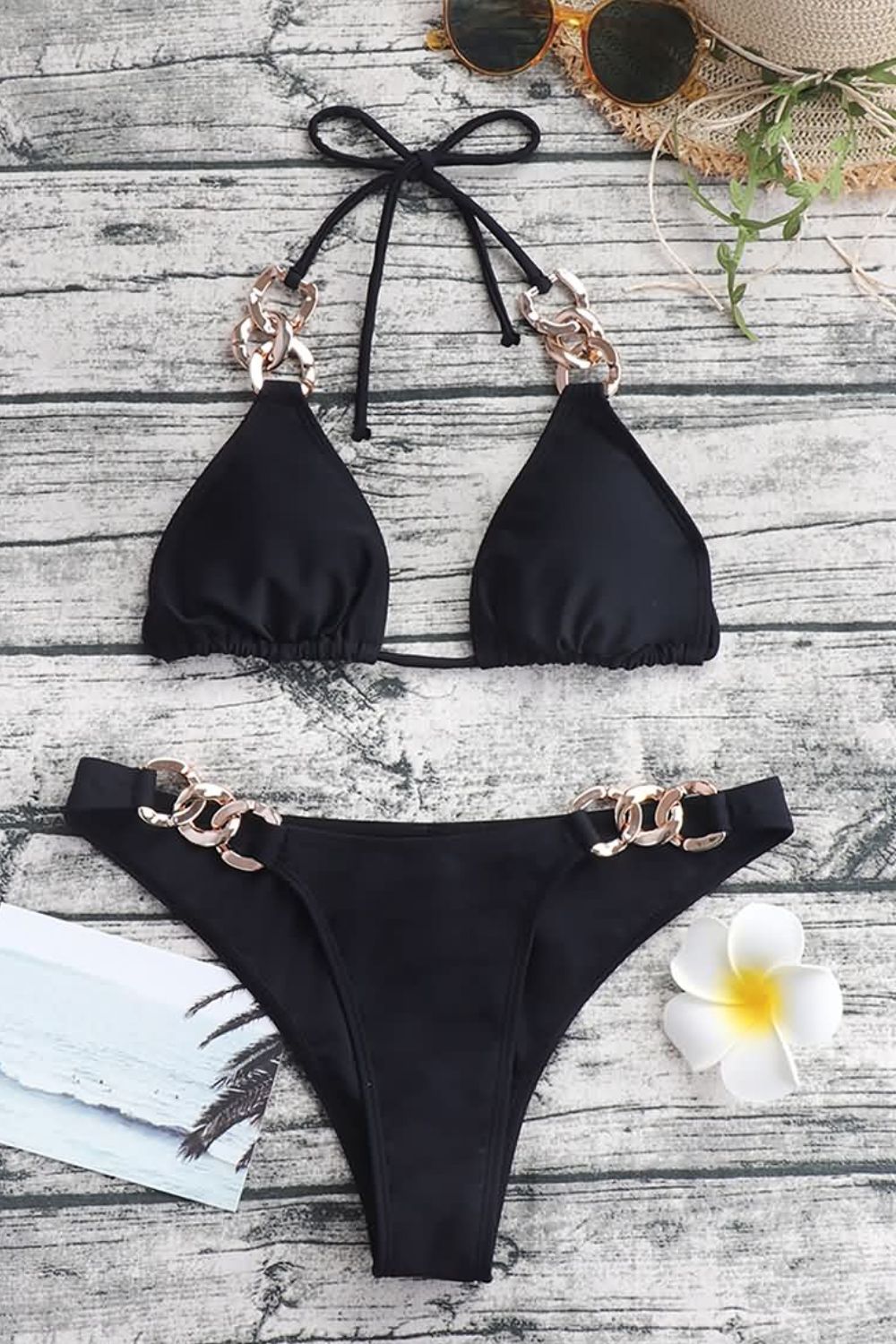 Chain Halter Neck Bikini Set