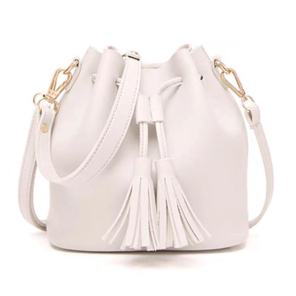 Vegan Leather Bucket Bag with Tassel