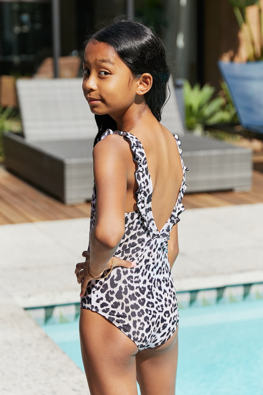 Marina West Swim Float On Ruffled One-Piece in Cat