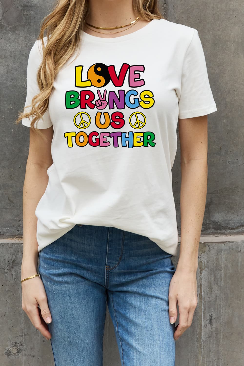 Simply Love Full Size LOVE BRINGS US TOGETHER Graphic Cotton Tee